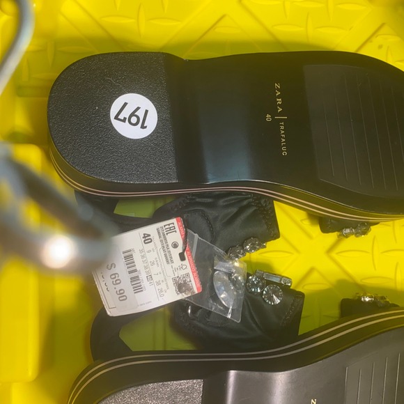 ZARA Embellished Platform Sandals Black Rhinestone Buckle Comfort Women Size 40‎ - Picture 3 of 5